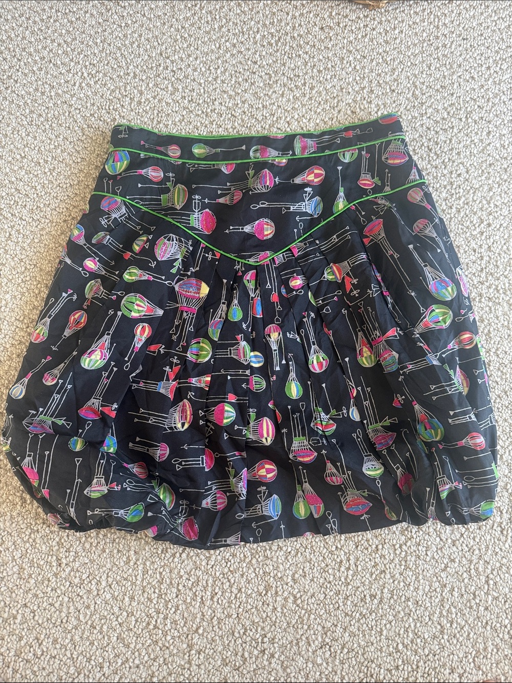 Anna Sui x Anthropology Silk Balloon Skirt w/ Colorful Hot-Air Balloon Print